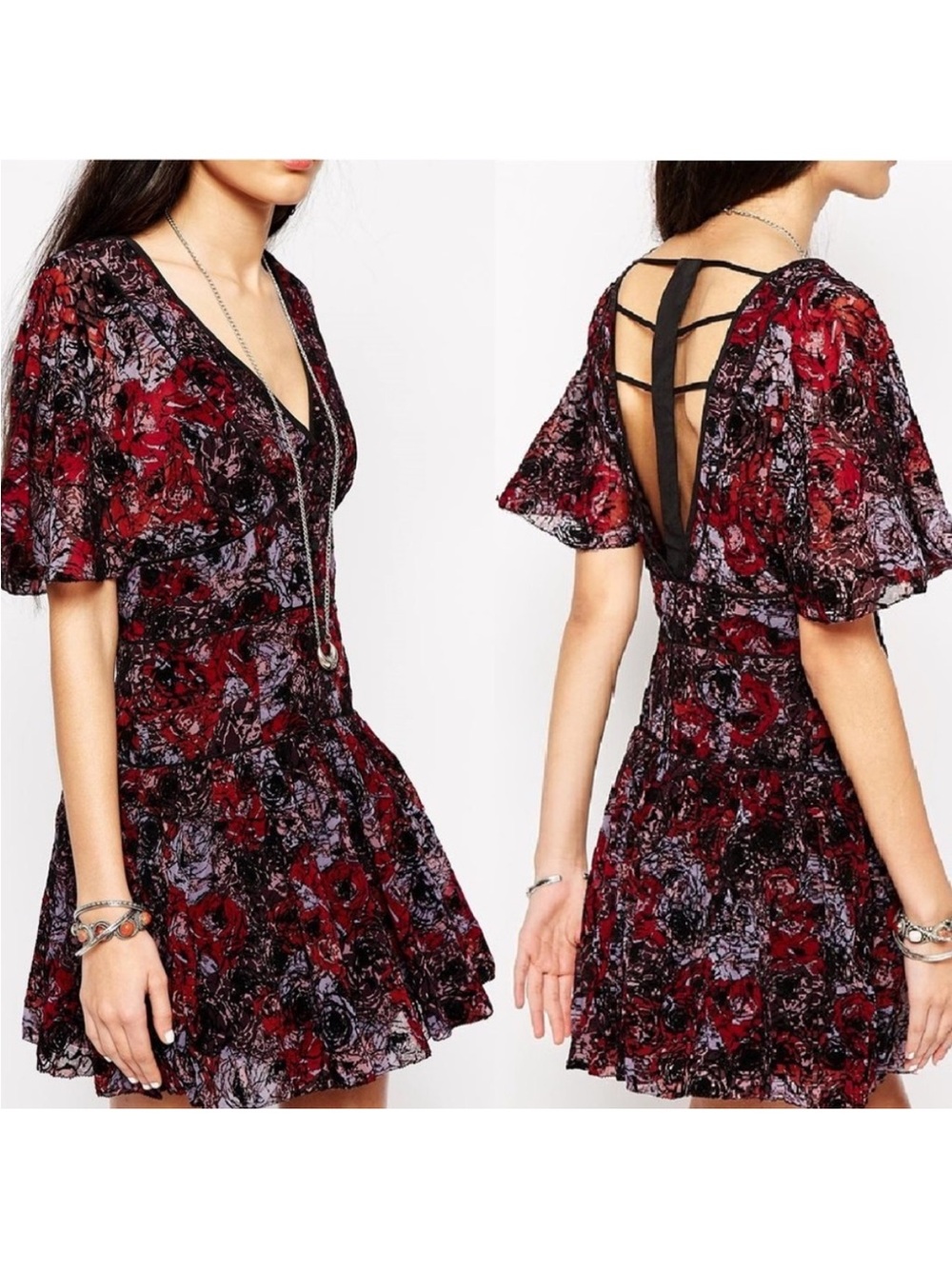 Free People NWT Perfect Dream Velvet Boho Floral Mini Dress size 6